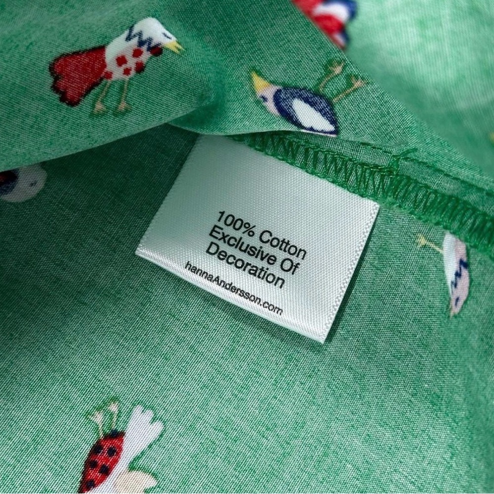 NWOT Hanna Andersson Green Bird Print Dress Blue Ribbons 100% Cotton 18 Months - Picture 4 of 7